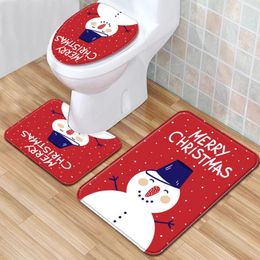 Toilet Seat Covers 3PCS/Set Christmas Theme Cover Santa Claus Mat Bathroom Rug Home Washroom Decoration