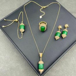 Necklace Earrings Set Emerald Agate Ore Dubai For Women Ethnic Style Personalised Dzi Handmade Jewellery Czech Crystal African
