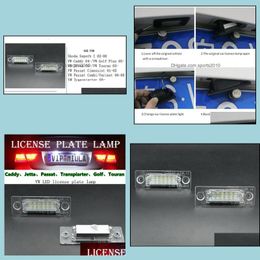 Car Bulbs 2Pcs/Lot Error 18Led License Plate Light For Skoda Transporter Passat Golf Touran White 6000K Decoding Unit Tail Lamp Drop Dh1Gh