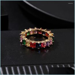 Wedding Rings Wedding Rings Yjgs Luxury Mticolor Crystal For Female Rainbow Fashion Cubic Zirconia Ring Square Statement Jewellery Drop Dhk0Q