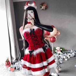 Stage Wear 2021 Women Christmas Lady Santa Claus Cosplay Come Sexy Lingerie Winter Red Dress Xmas Devil Uniform Bunny Girl Custome Free T220901