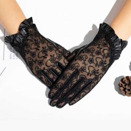 Cycling Gloves Bickmods New Ladies Black ather Si-lace Mesh Breathab Sheepskin Touch Screen Driving L221024