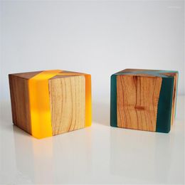 Night Lights 2022 LED Square Resin Solid Wood Light USB Plug-in Atmosphere Table Lamp Bedroom Living Room Home Decoration Holiday Gift