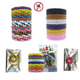 Wholesale Anti-Itch Gel Mosquito Repellent Bracelet Single And Double Color Vegetable Essential Oil Mosquito Repellents Leather Bracelets Retro Woven