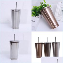 Water Bottles 500Ml 304 Stainless Steel Cup With Sippy Mugstraight Body Heat Preservation Tumbler Creative Office Gifts Water Bottle Dhfym