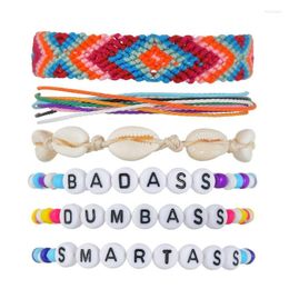 Strand 6PCS/sets Bohemia Woven Shell Shape Bracelets For Women Ethnic Letter Color Beads Bracelet Beach Female Jewelry Accessories