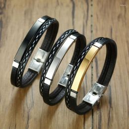 Link Bracelets No Fade 316L Stainless Steel & Bangles Men Leather Male Metal Titanium Wrap Wrist Band Jeweley