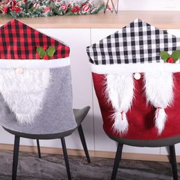 Chair Covers 1PC Christmas Santa Claus Red Black Lattice Backrest Cover Xmas Party Decorations Props Ornaments 50 60cm