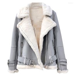 Women's Fur Suede Lambs Wool Jacket Female High Streetwear Casual Thicken Warm Long Sleeve Parker Coats Women Overcoat Autumn Winter