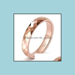 Wedding Rings Wedding Rings Tigrade 4Mm Mti-Faceted Tungsten Rose Gold/Black/Gold Engagement Band For Women Men Comfort Fit Couplewed Dhgav