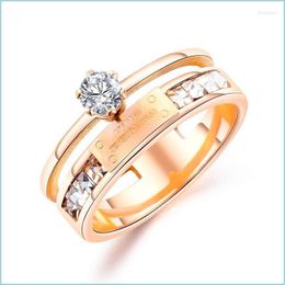 Wedding Rings Wedding Rings European And American Simple Titanium Steel Ring Female Fashion Wild Rose Gold For Womanwedding Brit22 Dr Dhnfu