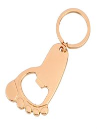 Baby Shower Favour Gold Bottle Opener Girl Boy Footprint Keychain Openers Birthday Party RRE15349