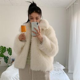 Women's Fur Fluffy Furry Artifical Wool Coat Women's Winter White Plush Top Short 2022 Temperament Korean Fashion