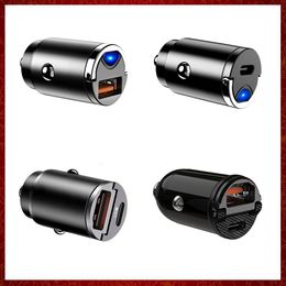 30W PD Car Charger Dual USB Type C Mobile Phone Chargers Metal Car Charge QC3 4.0 Quick Charges For iPhone Huawei Xiaomi Charging Automotive Electronics Free ship