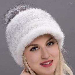 Ball Caps Natural Fur Mane Women Hand-made Multi-color Elastic Fashion Ladies Cap Warm Solid Colour Mink Street-wear Adult