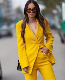 Women's Two Piece Pants Women's Bright Yellow Women Suit 2 Pieces Blazer One Button Wedding Business Mother Of The Bride Work Wear