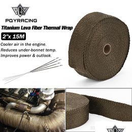 Heat Shields Pqy - 2"X 15Meter Premium Exhaust Heat Wrap Manifold Titanium Lava Fibre Thermal And 6 Pcs Ties Pqy1915T Drop Delivery 2 Dhyt2