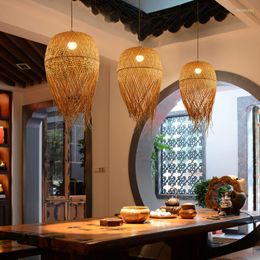 Pendant Lamps Retro Bamboo Wicker Rattan Lampshade Kitchen Chandelier Coffee Tables Lamp Dining Room Suspension Home Decor Design