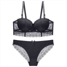 Bras Sets Sexy Lace Bra Set Woemn Hollow Thin Underwear Push Up Large Size Bra and Panty Set Femme Adjust Senual Lingerie Sets T220907