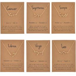 12 Constellation Zodiac Necklace Horoscope Sign Zircon Jewelry Star Galaxy Libra Astrology Women Necklace Gift with Retail Card