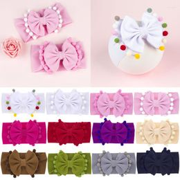 Hair Accessories Baby Bow Headband Soft Elastic Colourful Turban Princess Girls Pompom Ball Hairband Double Layer Bowknot Born Headwrap