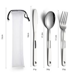 Flatware Knife Fork Spoon Set 3pcs Portable 3pcs/set Stainless Steel Cutlery Set with Mesh Carrying Bag for Travelling Picnic Hiking