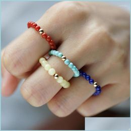 Wedding Rings Wedding Rings Natural Stone Crystal Handmade M Round Bead For Women Stainless Steel Ring Korean Fashion Aesthetic Jewe Dhgdk