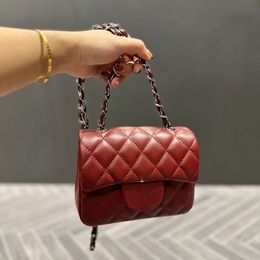 22A Womens Classic Mini Flap Square Bags Lambskin Quilted Black Red Grey Silver Metal Hardware Matelasse Chain Crossbody Shoulder Luxury Designer Handbags 16CM