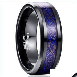 Wedding Rings Wedding Rings Nuncad Blue Dragon Tungsten Carbide So Mate Ring Men Jewellery 8Mm Wide Plating Black Gift For Husband Dro Dhl2R