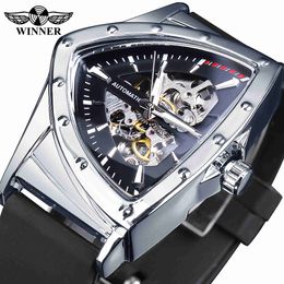 Wristwatches Winner Sports Style Watches Men's Transparent Mechanical Triangle Automatic Military Watch with Luminous Hands