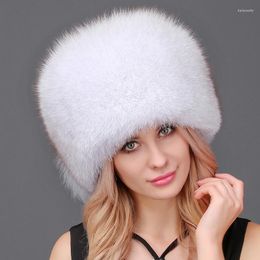Berets Women Winter Bomber Hats Warm Hat Natural Fur With Tail Thick Snow Cap Outdoor Ski