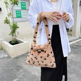Evening Bags Plush For Women Cherry Pattern Printing Shoulder Underarm Shopping Casual Ladies Fashion Design Shopper Handbags