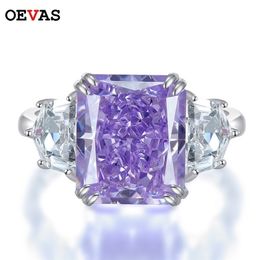 Solitaire Ring Rings OEVAS 925 Sterling Silver 10x12mm Purple Yellow High Carbon Diamond Ice Flower Cut For Women Sparkling Fine Jewelry 221026