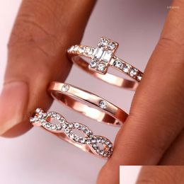 Wedding Rings Wedding Rings 3Pcs/Set Fashion Ring Geometry Crystal Set For Women Girls Female Engagement Party Jewellery Gift 2022Weddi Dhdo4