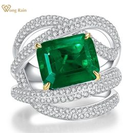 Solitaire Ring Rings Wong Rain Luxury Vintage 925 Sterling Silver 5CT Created Emerald Gemstone Party Ring For Women Fine Jewellery Wholesale 221024