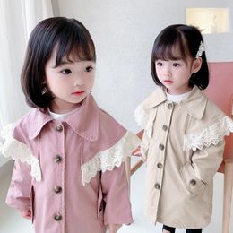 Coat Girls Baby's Kids Windbreaker Jacket Outwear 2022 Lace Spring Autumn Cotton Buttons Cardigan School Children's Clothing