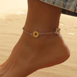 Anklets 2022 Summer Daisy Anklet For Women Female Flowers Ankle Bracelets Beach Barefoot Sandals Foot Chains Fashion Jewellery Gifts