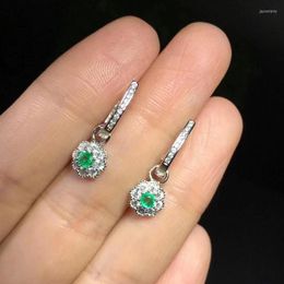 Stud Earrings Classic Cute Round Natural Green Emerald S925 Silver Gemstone Women's Party Jewelry