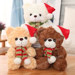 23/28cm Kawaii Teddy Bear Plush Toy Christmas Scarf Hat Fluffy Stuffed Animal Cute Doll Gifts For Women Girls Boys