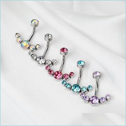 Navel Bell Button Rings Sexy Belly Ring Rose Gold Black Surgical Steel Women Crystal Button Piercing Zircon Navel Bar Jewelry Drop Dhp38
