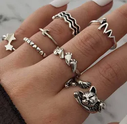 European and American Top Gossip Snake Leaf Ring Flower Love Butterfly Skull Chain Knuckle Rings Suit