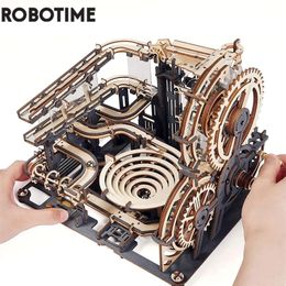 Blöcke Robotime Rokr Marble Run Set 5 Arten 3D -Holz Puzzle DIY Model Building Block Kits Assembly Spielzeuggeschenk für Teenager Erwachsene Nacht City 221025
