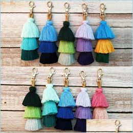 Keychains Lanyards Tassel Diy Mti-Color Combination Zinc Alloy Keychain Fashion Ladies Gift Pendant Bag Decoration Accessories Dro Dh02U