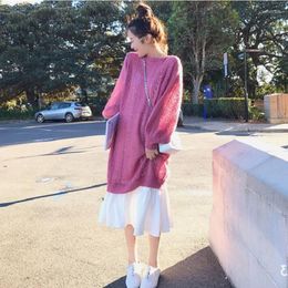 Casual Dresses Spring Summer Women's Large Size Fashion Set Loose Medium Length Sweater Strap Dress Two-piece S-4XL Female Y26