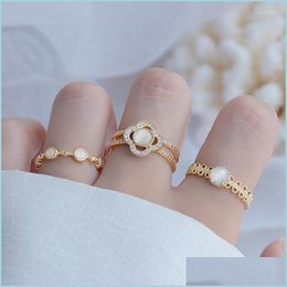 Wedding Rings Wedding Rings Korean Micro Inlaid Zircon Cat Eye Ring Open Design Charm Gold Bague Date Praty Brithday Gift 4 Styles J Dhktq