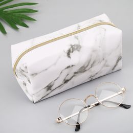 Large Cute Pencil Case Pen Box Zipper Bags Marble Makeup Storage Supplies 1223438