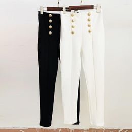 Women's Pants 2022 Spring Designer Fashion Women Pencil White Black Double Breasted Elastic Slim Trousers Elegant Ladies Formal Wear