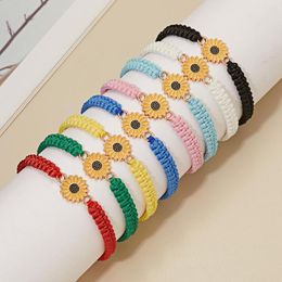 Charm Bracelets 16PC Sunflower Daisy Adjustable Woven Bracelet Ladies Bangle Vintage Jewellery Couple Lucky Friendship Wholesale