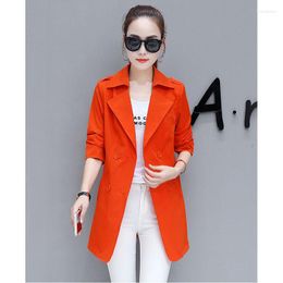 Women's Trench Coats 2022 Spring Autumn Korean Version Of The Long Windbreaker Female Decoration Body Waist Wild Fashion Thin Blazer A440