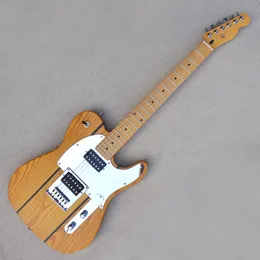 Factory Custom Matte Light Yellow Electric Guitar with Ash Body Maple Fretboard Mirror Pickguard HH Pickups Can be Customized